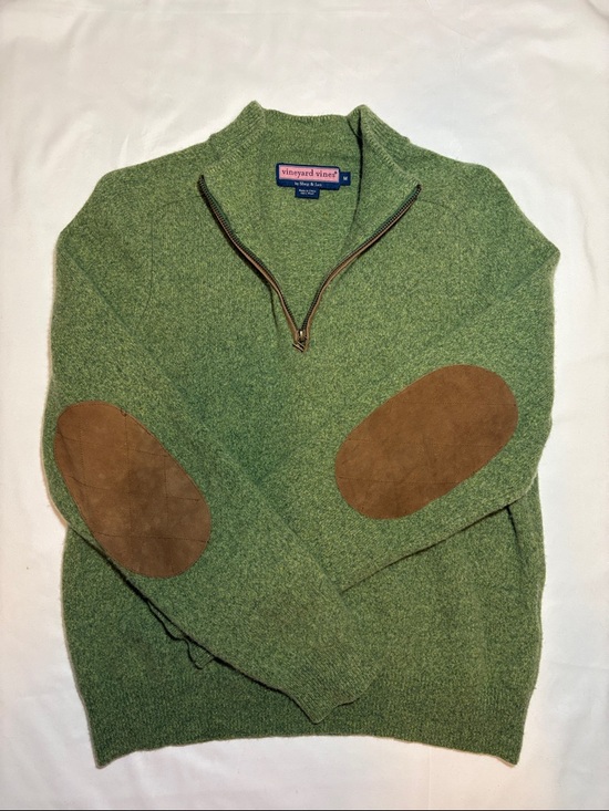 Vineyard Vines 100% Wool Elbow Patch Quarter Zip Pullover Lucky Clover Green, M - Picture 5 of 11